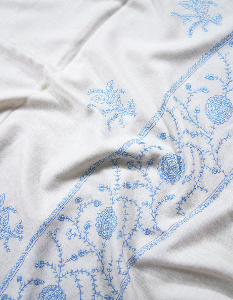 pure white butis embroidery pashmina stole 8908