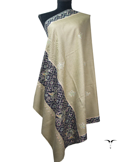 ecru and black embroidery pashmina shawl 8910