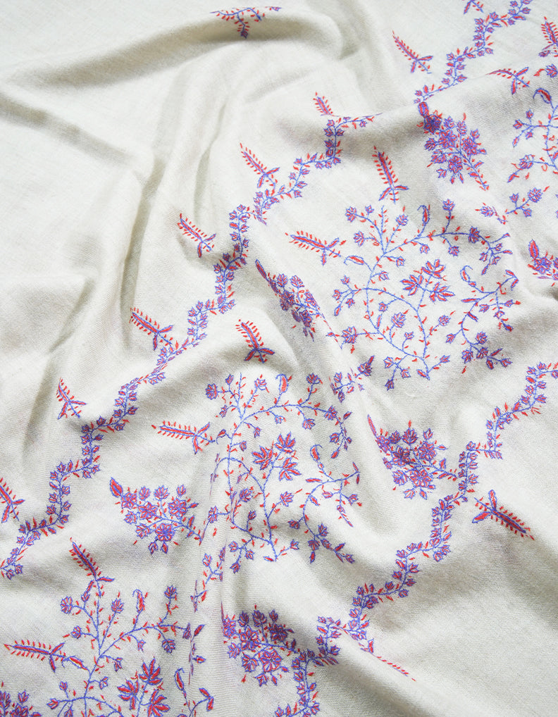 white embroidery pashmina stole 8933