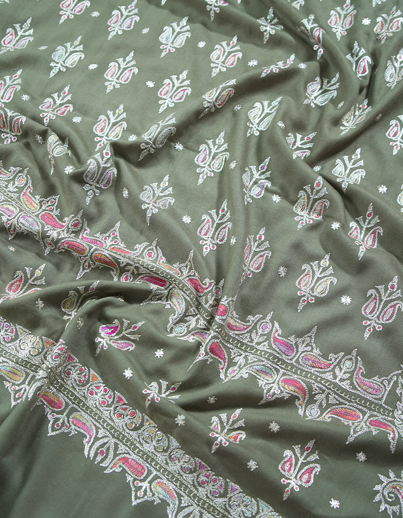 natural XL tilla jamma embroidery pashmina shawl 8937