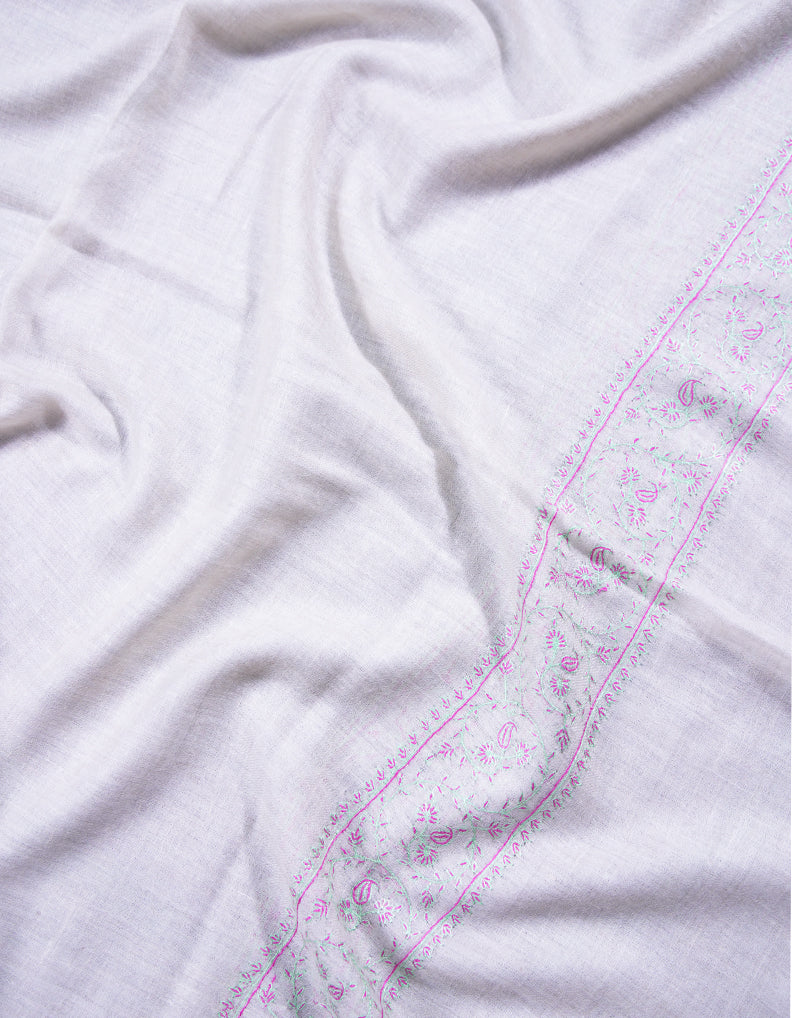 chalk white embroidery pashmina stole 8961