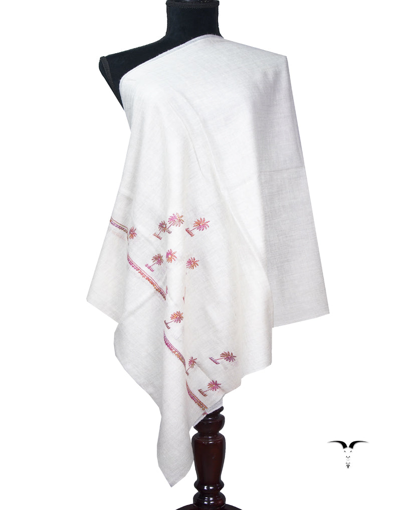 white butis embroidery pashmina stole 8968