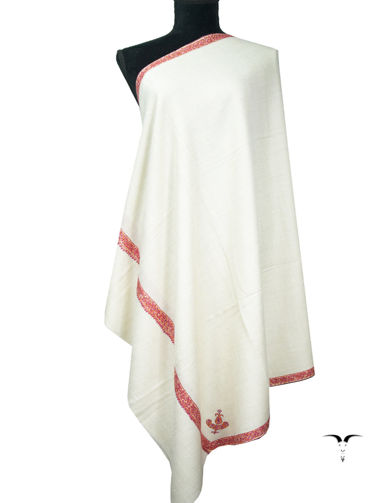 Daisy white embroidery pashmina shawl 8970