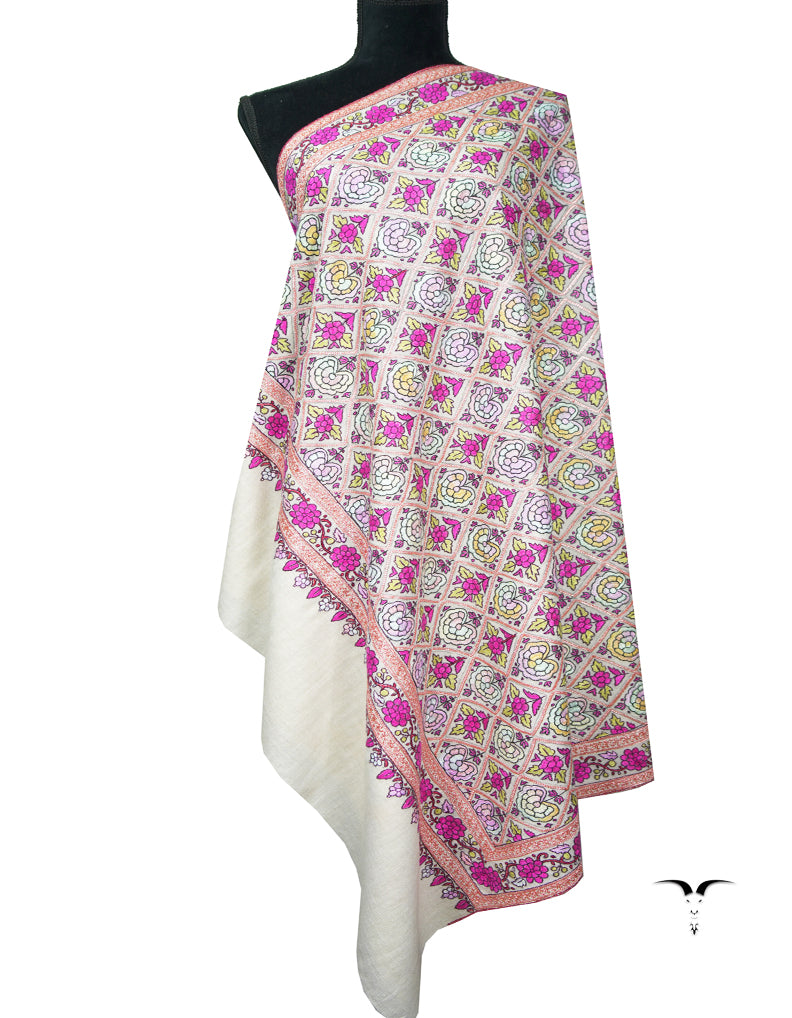 alabaster white jamma embroidery pashmina shawl 8971