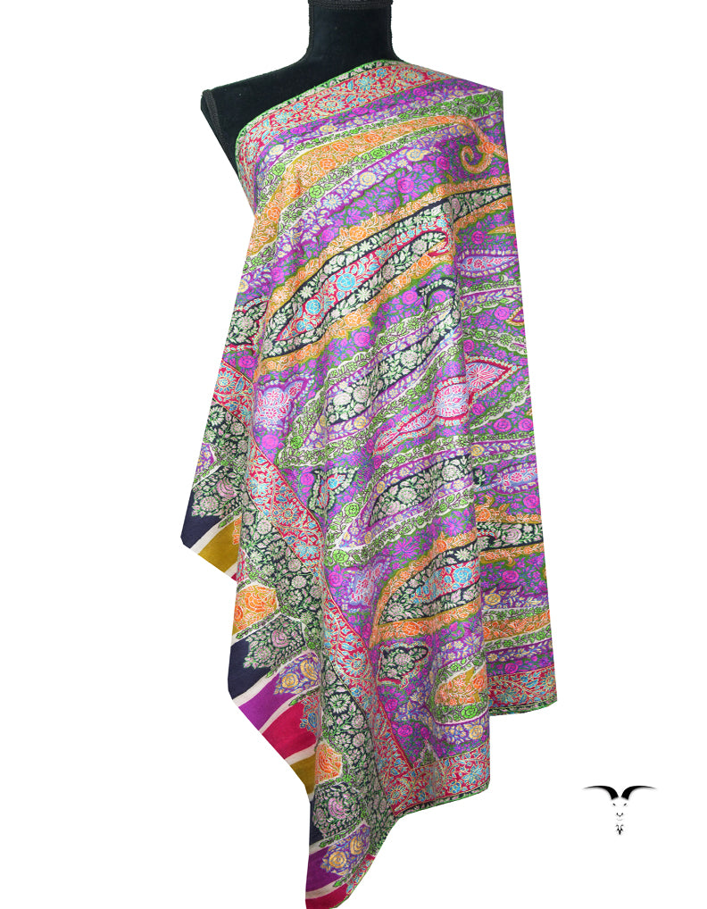 multi-coloured jamma embroidery pashmina shawl 8977