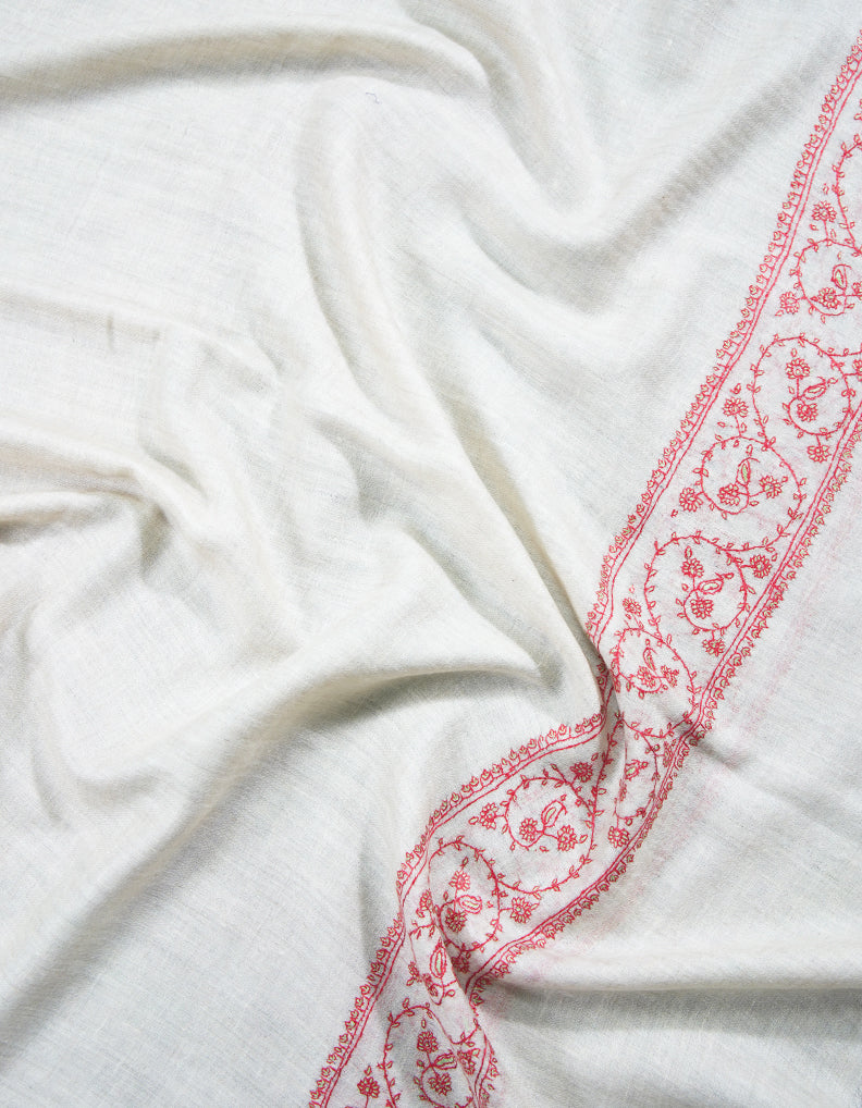 powder white embroidery pashmina stole 8982
