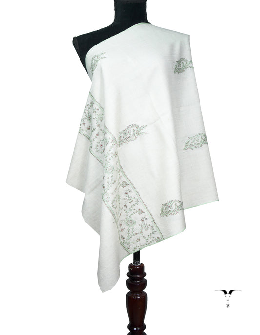 pearl white butis embroidery pashmina stole 8985
