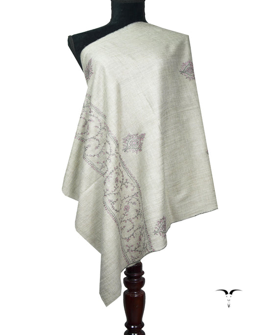smoke gray butis embroidery pashmina stole 8986
