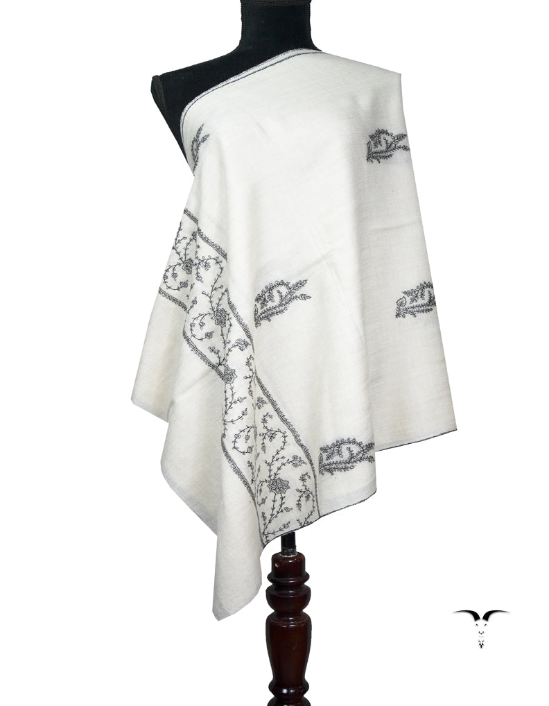 white butis embroidery pashmina stole 8987
