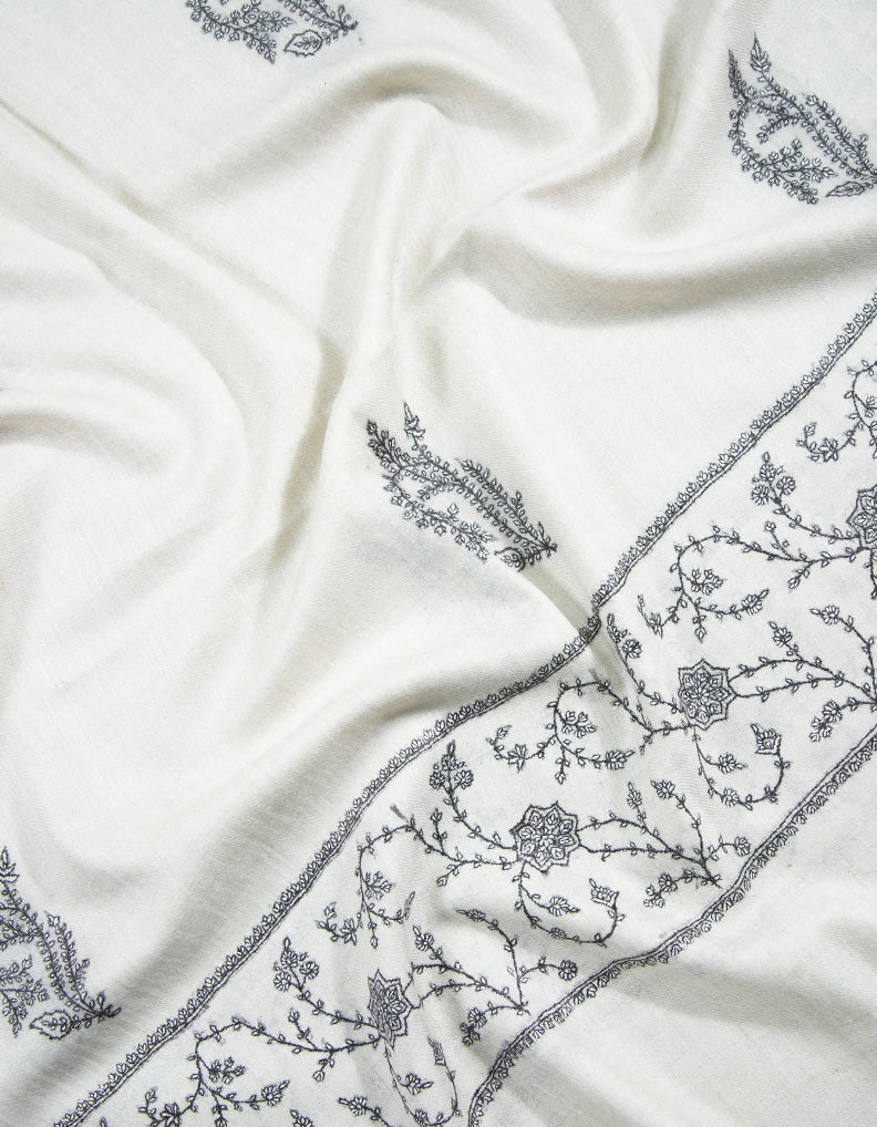 white butis embroidery pashmina stole 8987