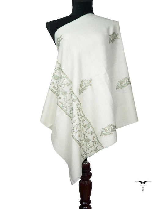 powder white butis embroidery pashmina stole 8995