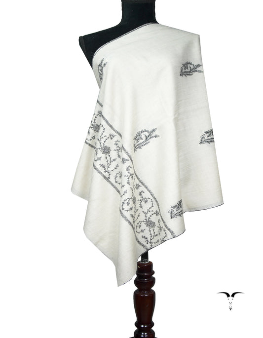 white butis embroidery pashmina stole 8998