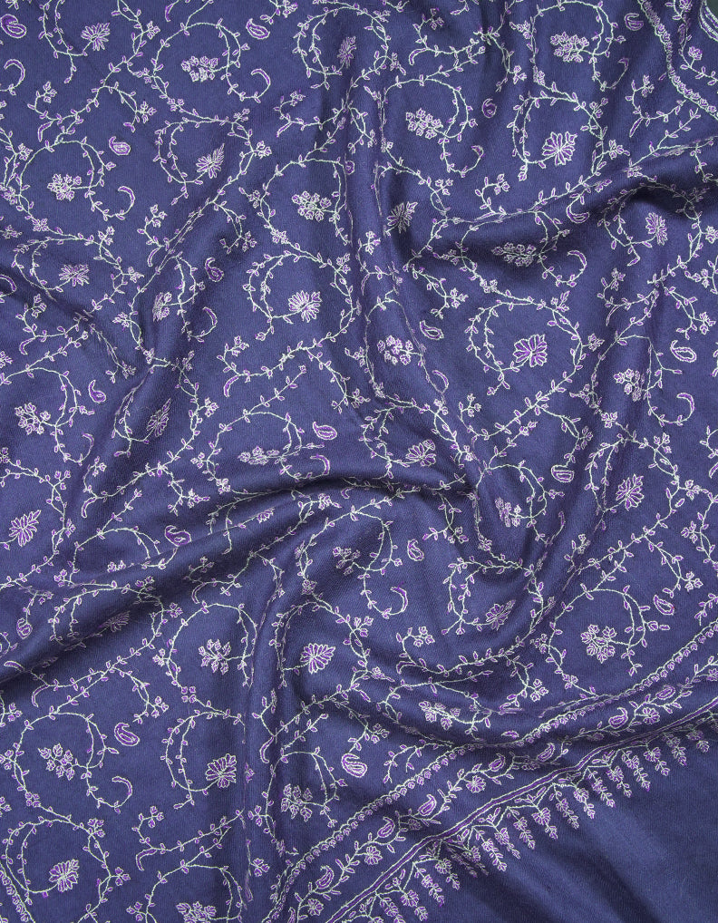 space denim blue jaali embroidery pashmina stole 9005
