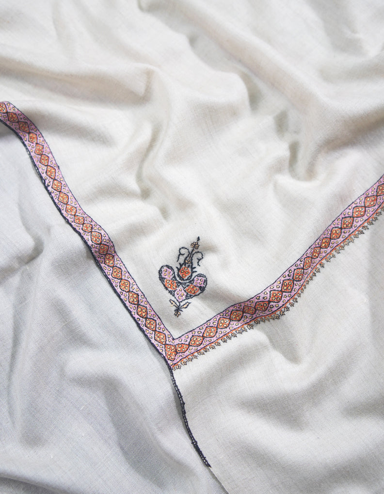 creamy white XL embroidery pashmina shawl 9007
