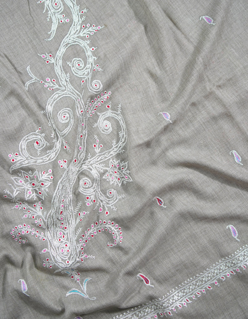 light natural tilla embroidery pashmina shawl 9064