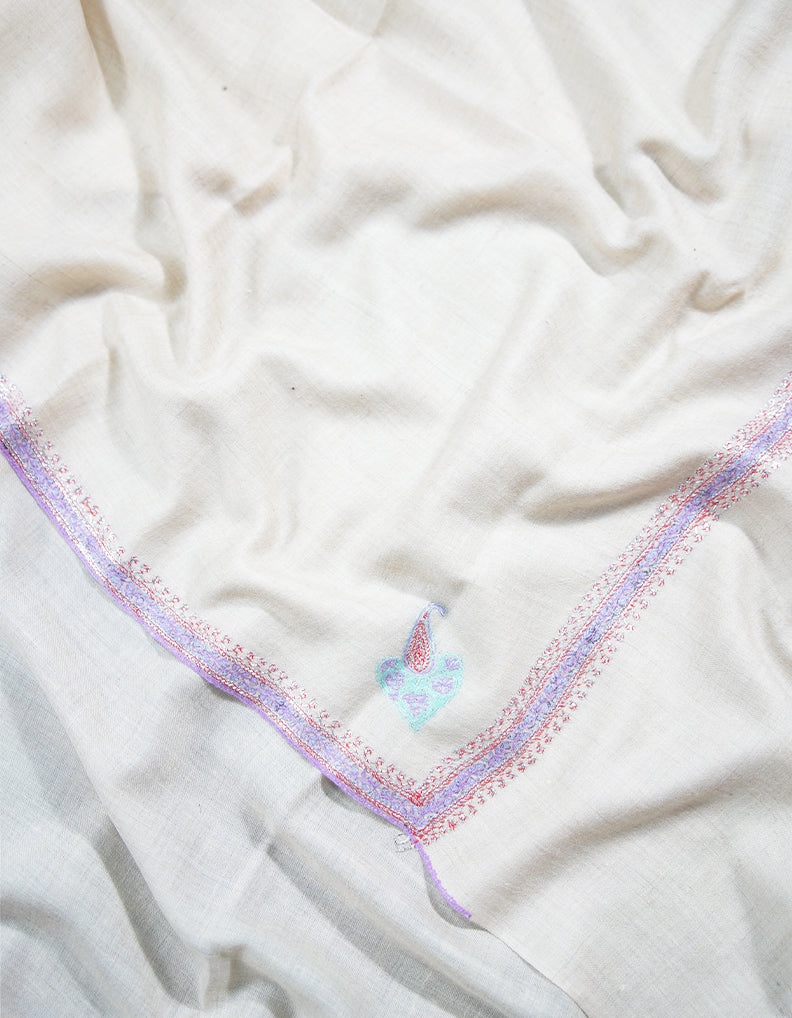 pure white tilla embroidery pashmina shawl 9068