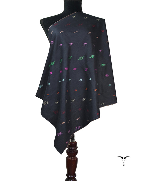 crow black butis embroidery pashmina stole 9092
