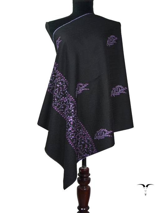 jet black butis embroidery pashmina stole 9093