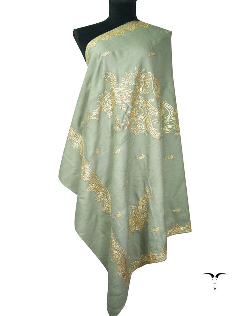 sage green tilla embroidery pashmina shawl 9108