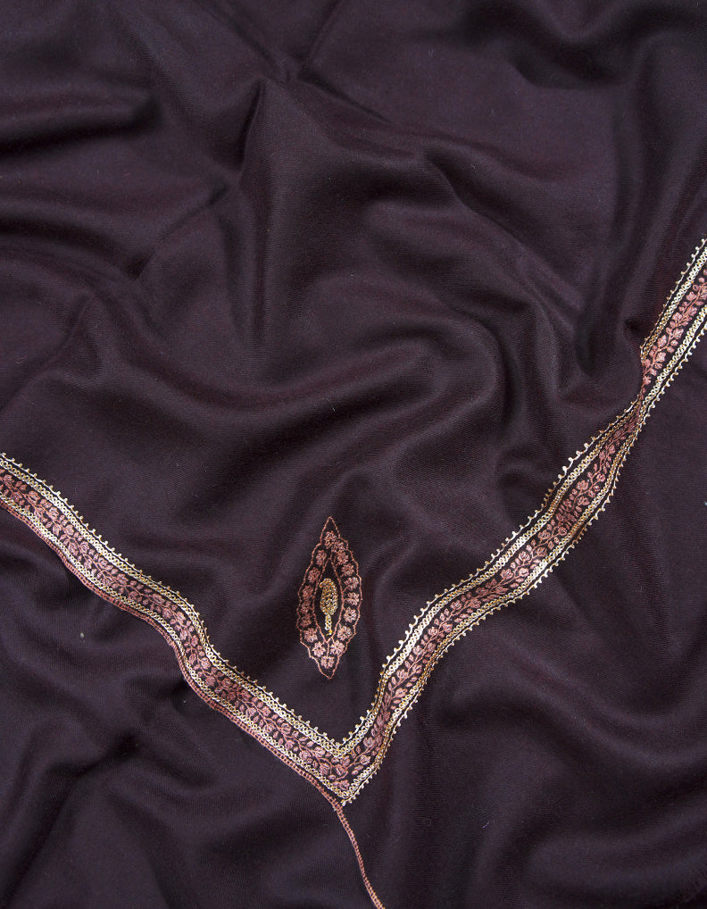 dark burgundy tilla embroidery pashmina shawl 9117