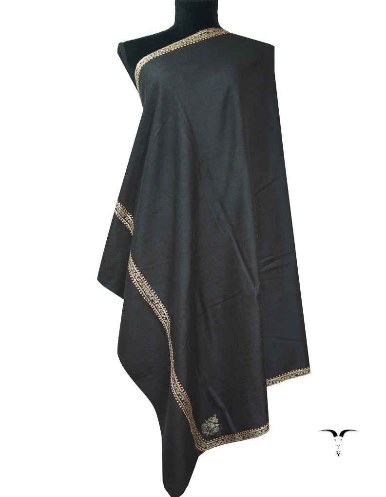 charcoal black tilla embroidery pashmina shawl 9119