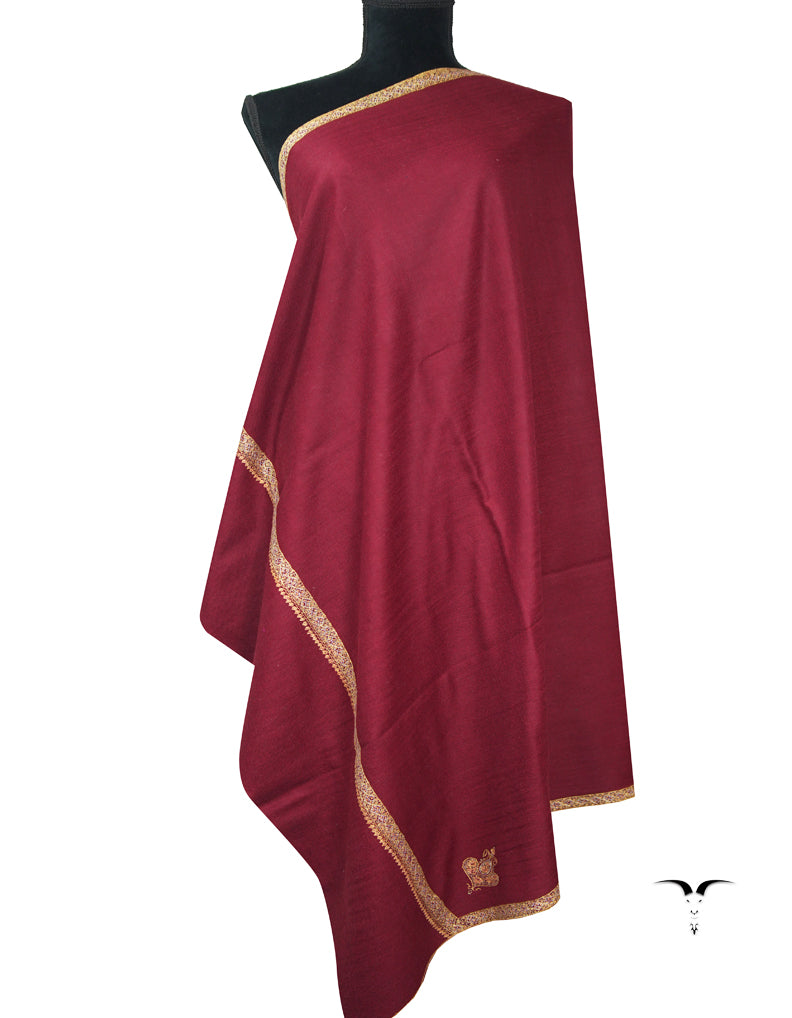 carmine maroon embroidery pashmina shawl 9124