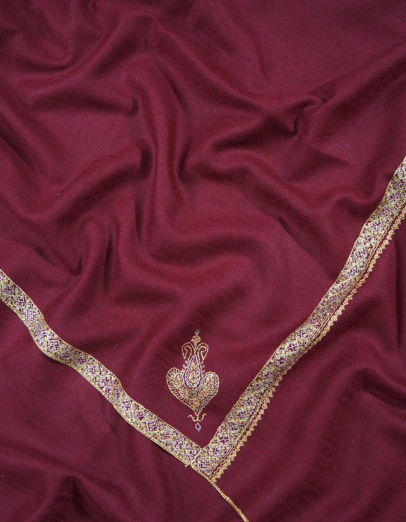 carmine maroon embroidery pashmina shawl 9124