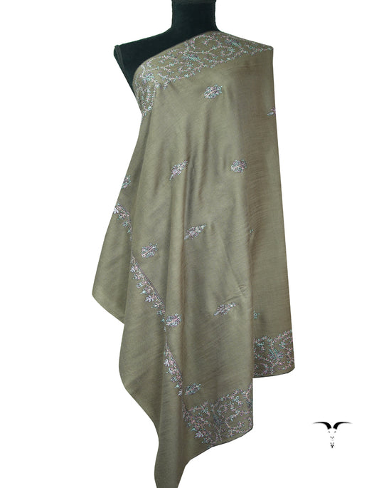 dark arthichoke butis embroidery pashmina shawl 9127