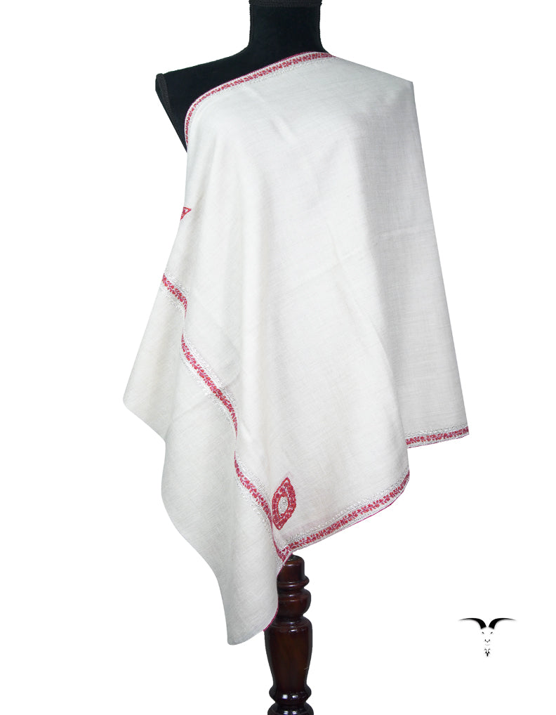 snow white tilla embroidery pashmina stole 9132