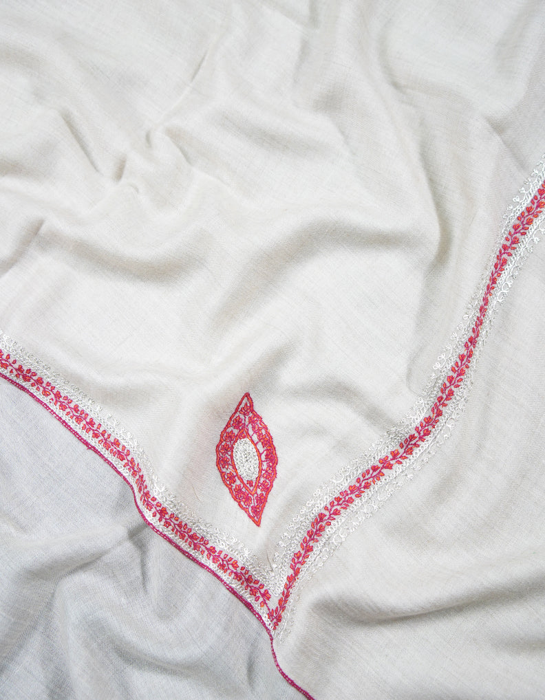 snow white tilla embroidery pashmina stole 9132