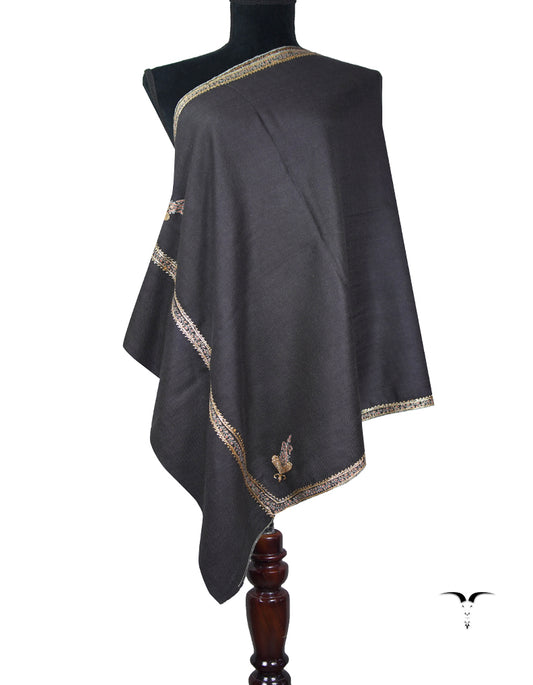 charcoal black tilla embroidery pashmina stole 9134
