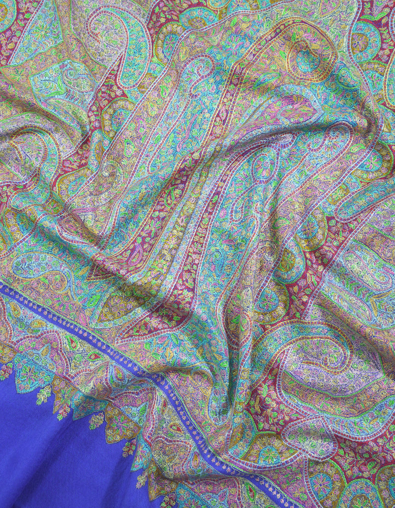 egyptian blue jamma embroidery pashmina shawl 9148