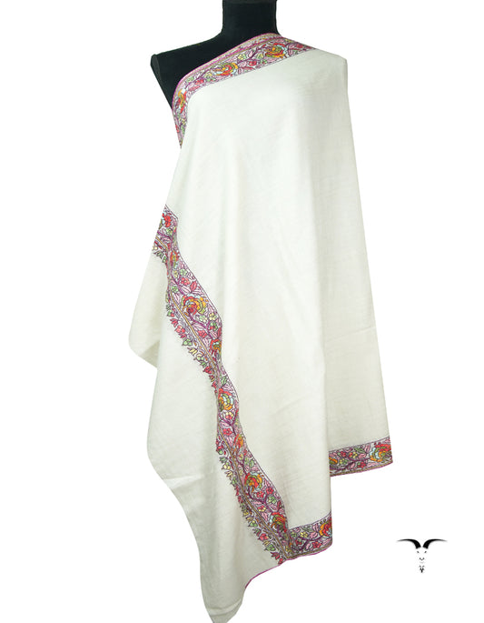 pure-white embroidery pashmina shawl 9150