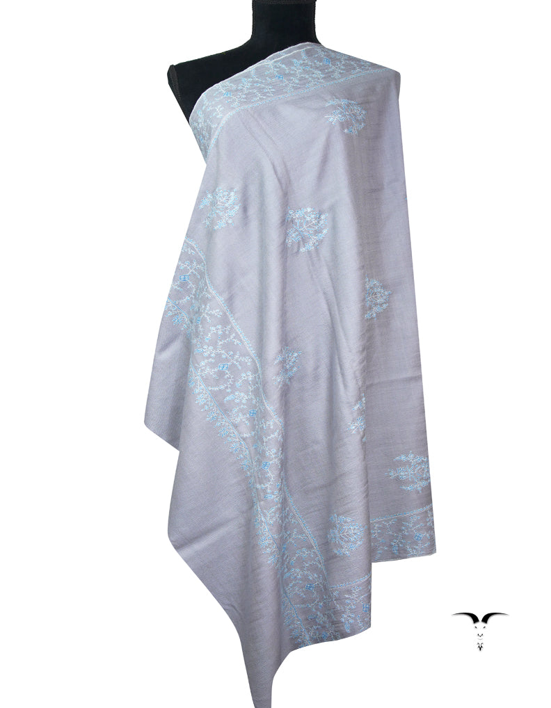 pigeon blue butis embroidery GI pashmina shawl 9153