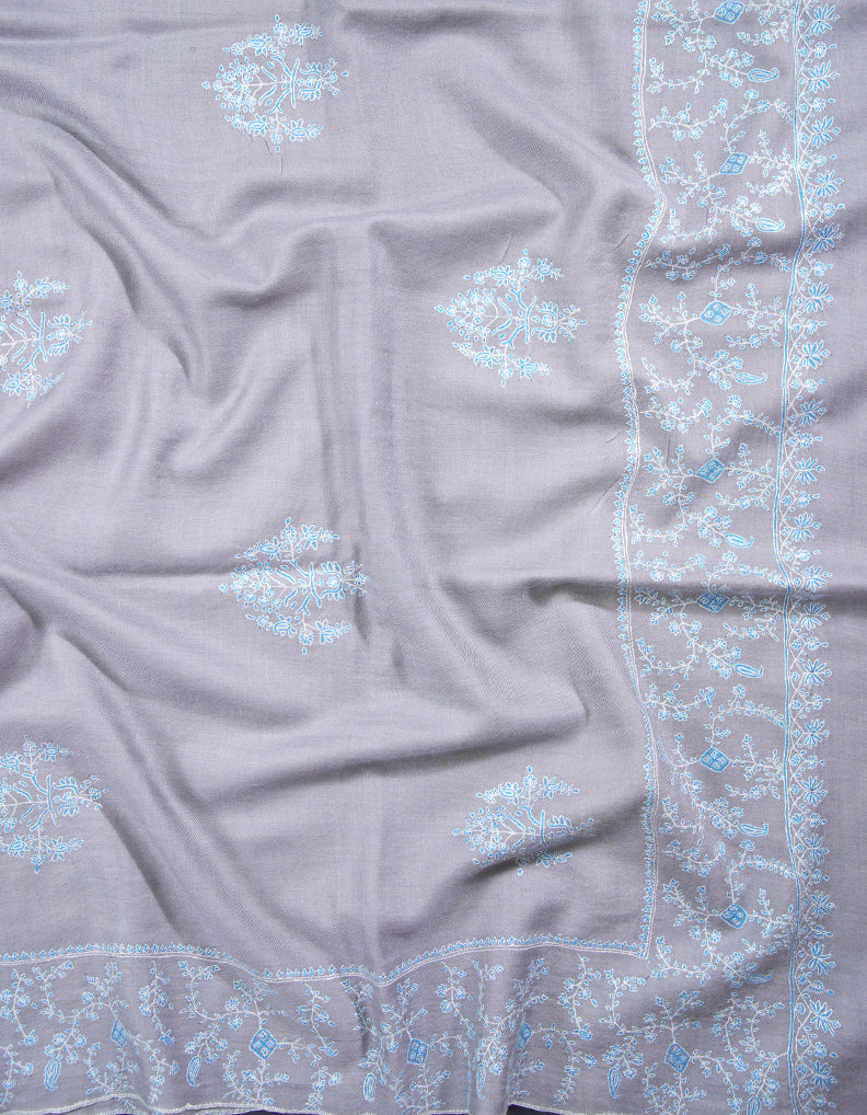 pigeon blue butis embroidery GI pashmina shawl 9153