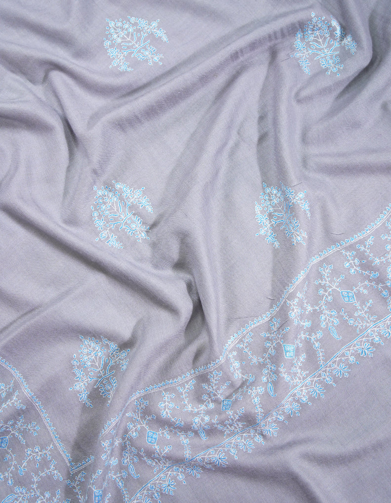 pigeon blue butis embroidery GI pashmina shawl 9153