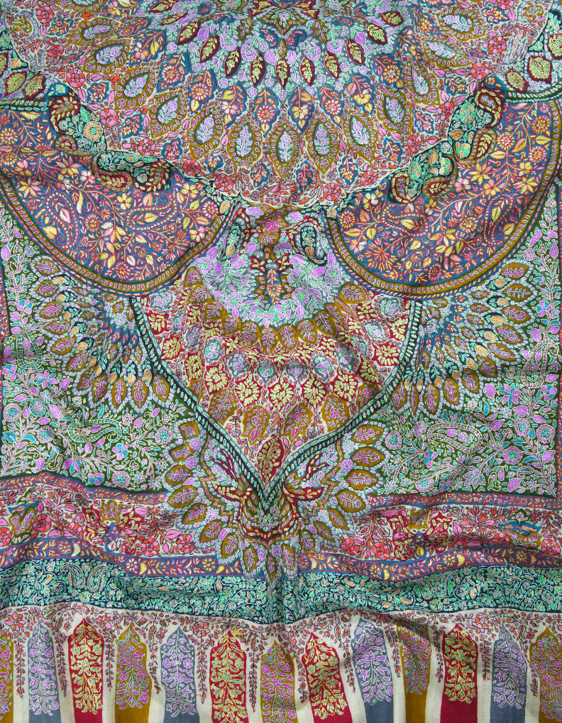 multi-coloured jamma embroidery pashmina shawl 9154