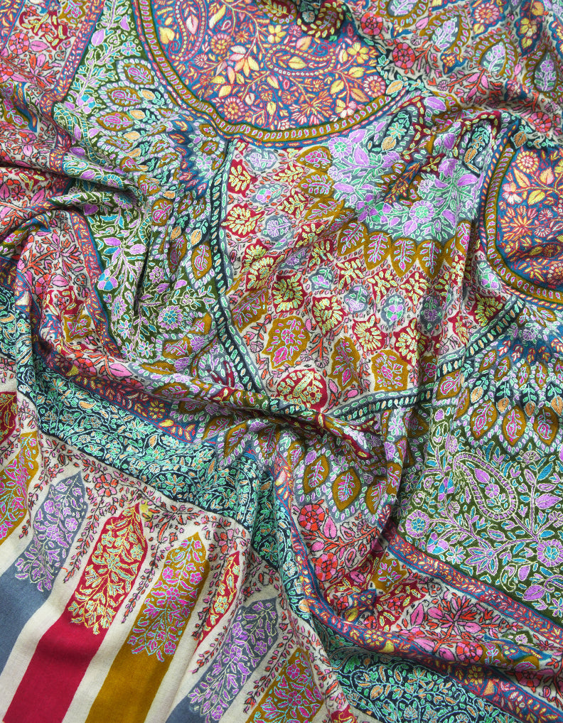 multi-coloured jamma embroidery pashmina shawl 9154