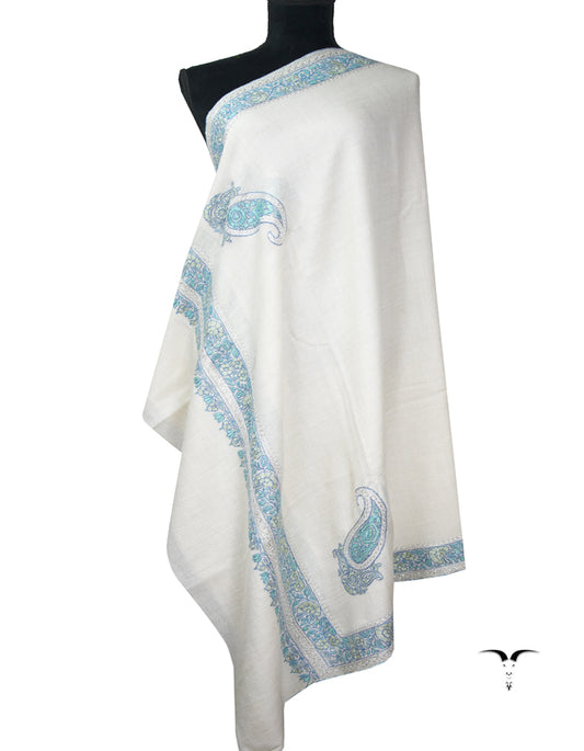 pure-white tilla embroidery pashmina shawl 9159
