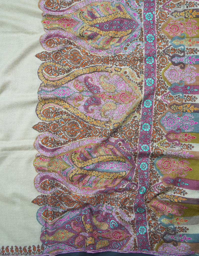 flax multi-coloured embroidery pashmina shawl 9162