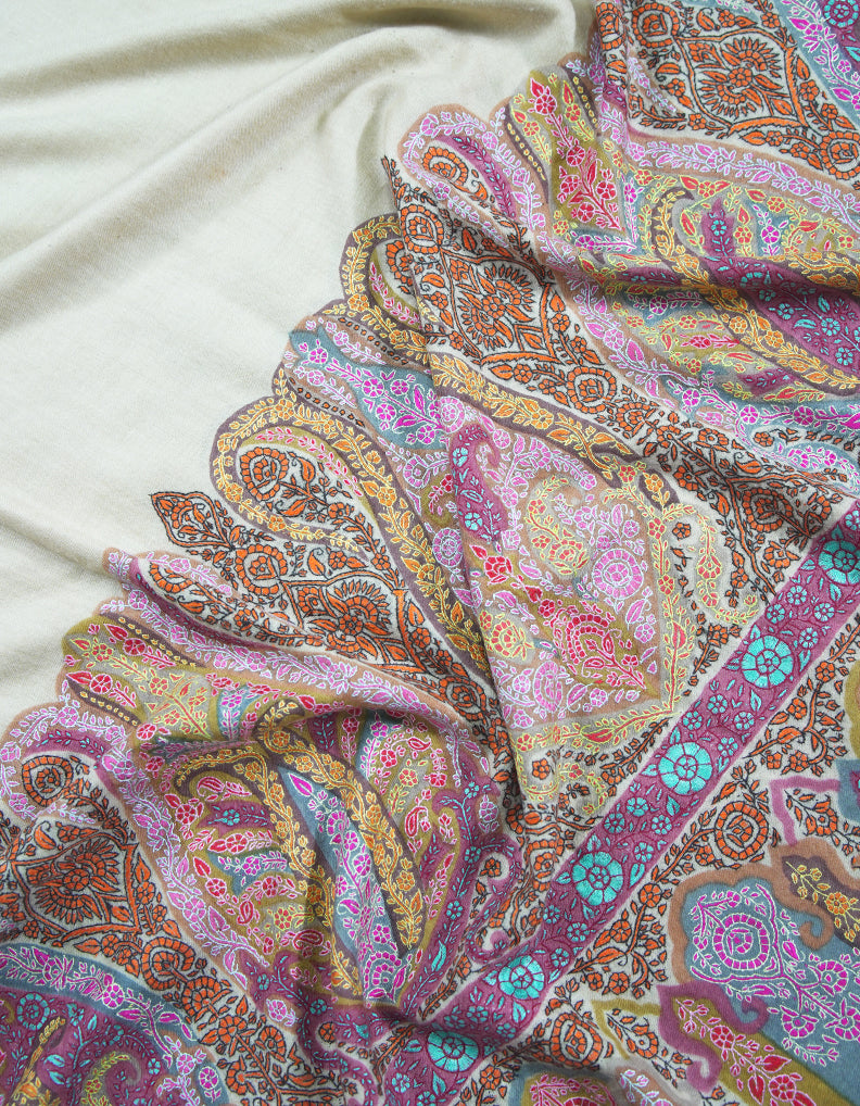 flax multi-coloured embroidery pashmina shawl 9162