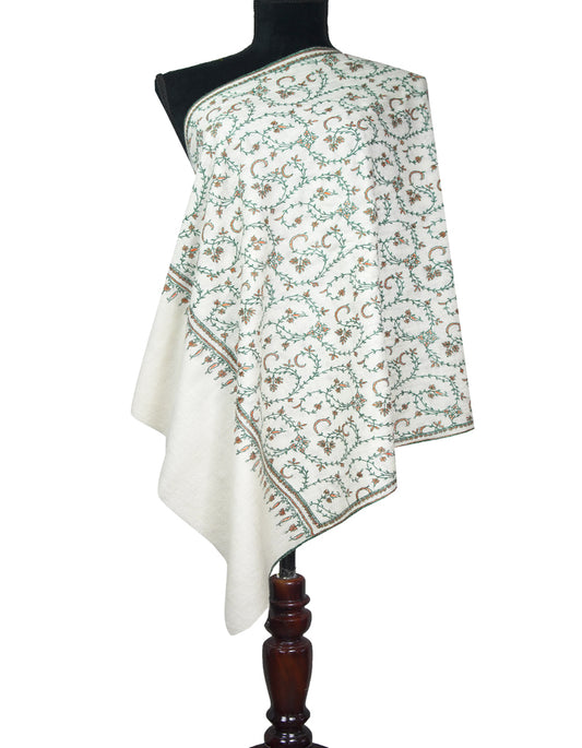 pure-white jaali embroidery pashmina stole 9164