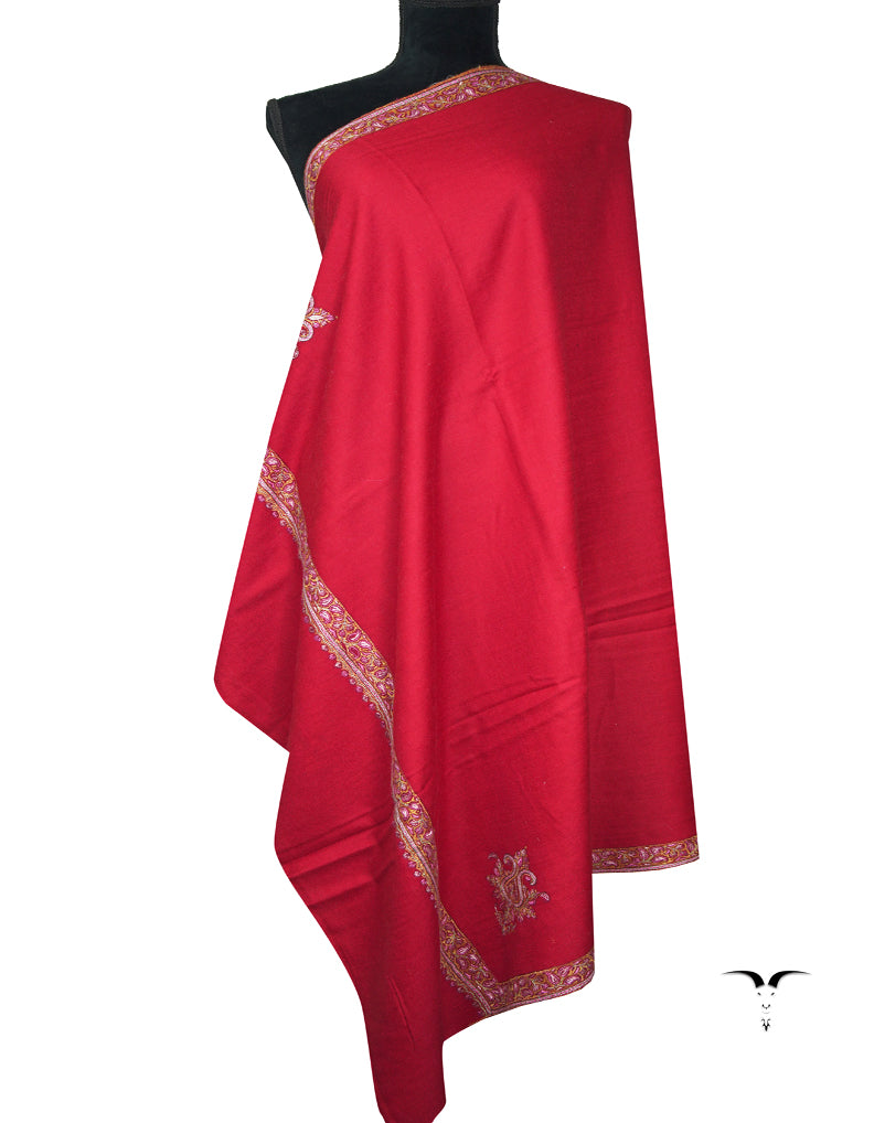 cherry red embroidery pashmina shawl 9172
