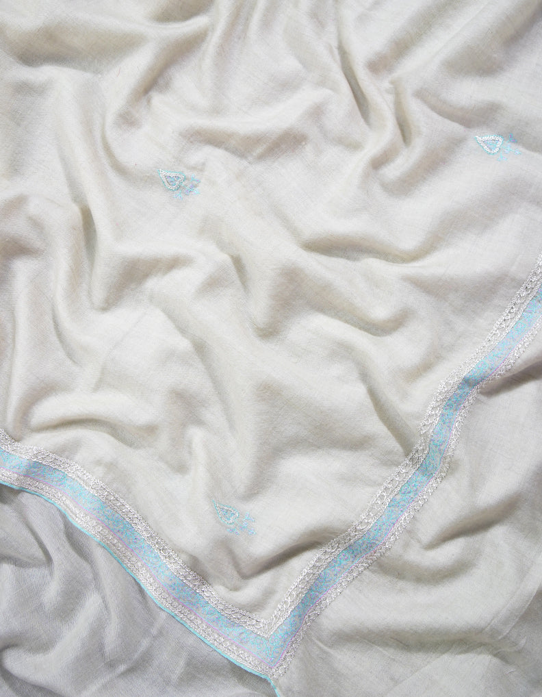 off-white tilla butis embroidery pashmina shawl 9175