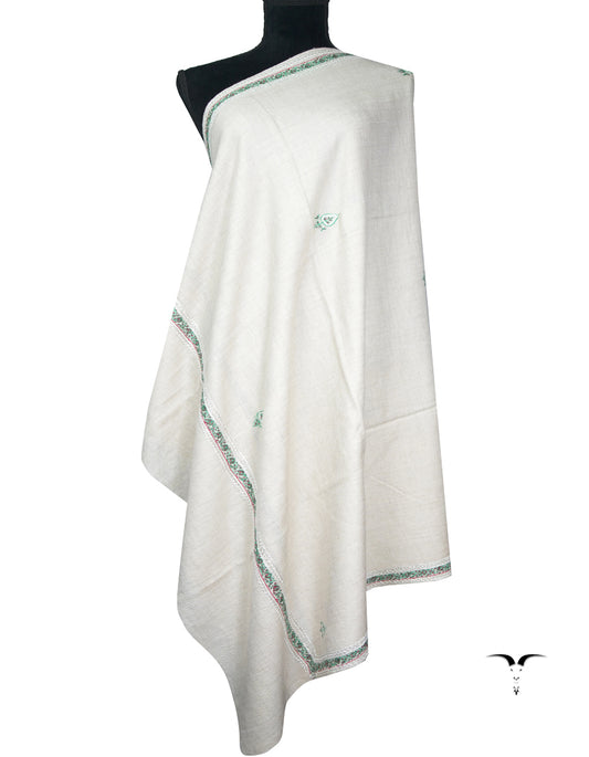 chalk white tilla butis embroidery pashmina shawl 9178