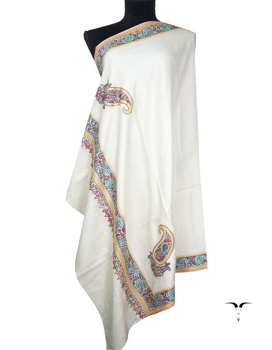 white tilla embroidery pashmina shawl 9185