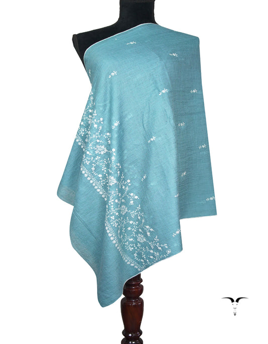 turkish blue butis embroidery pashmina stole 9193