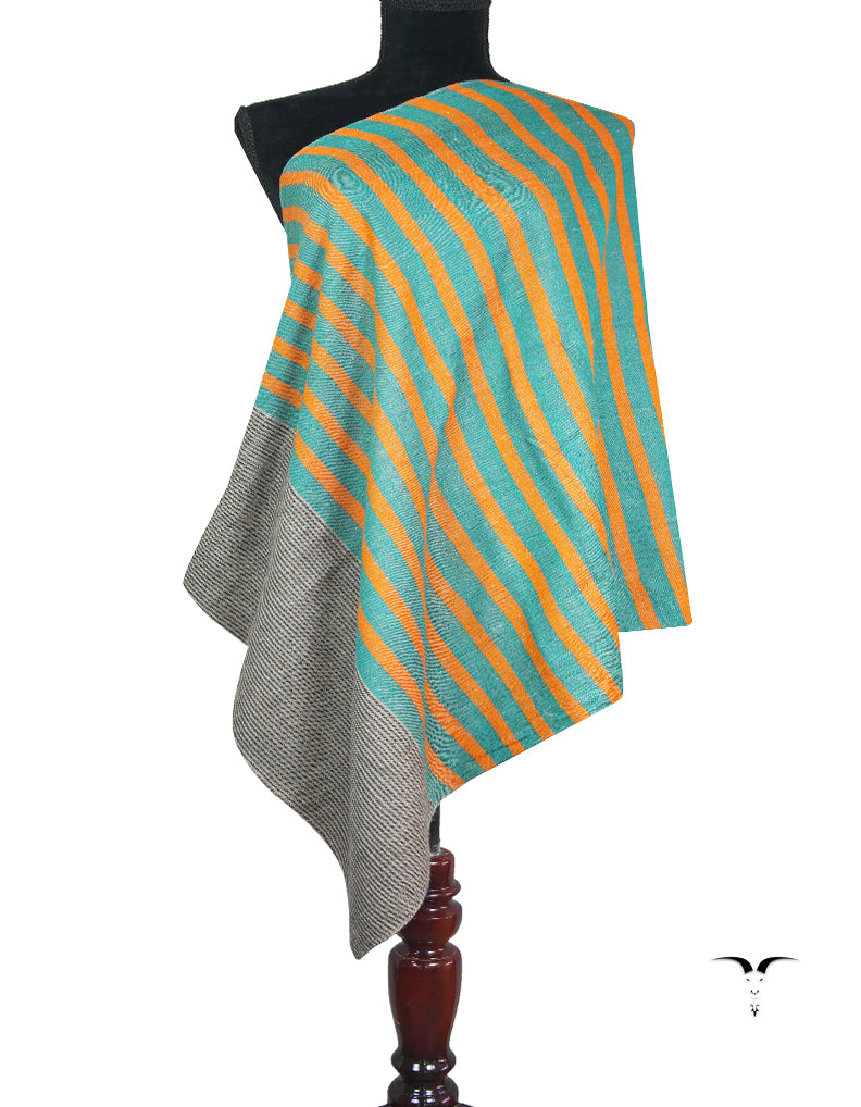 sea green and orange striped pashmina stole 9212