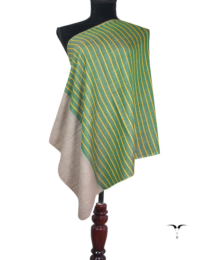 green and yellow striped pashmina stole 9217