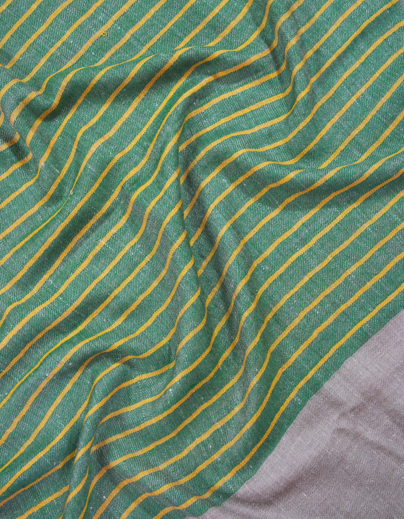 green and yellow striped pashmina stole 9217